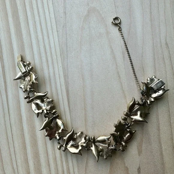 Vintage Hollycraft Bracelet 6.5 Lily of the Valley Rhinestone White Gold Plated